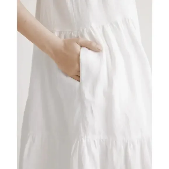 QUINCE White 100% European Linen Trapeze Midi Dress NWT Size Small - Picture 7 of 10